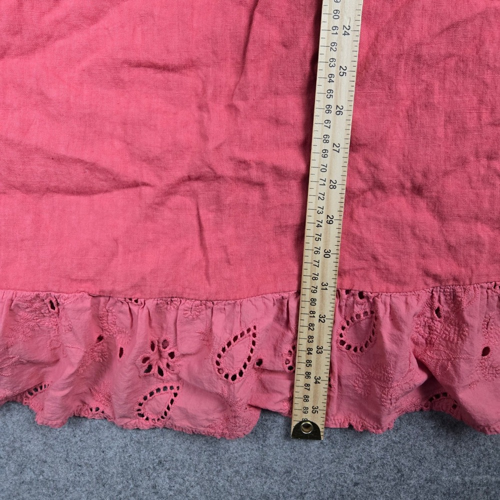 Terzo Millennio Linen Dress Womens Medium Pink Eyelet Lace Ruffle Made in Italy - Picture 6 of 8